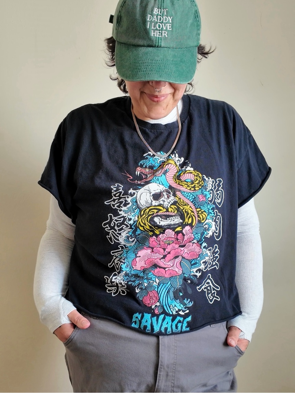 Popular Poison black Japanese tattoo tee savage skull snake boxy cropped 2XL